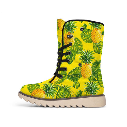 Yellow Tropical Pineapple Pattern Print Winter Boots