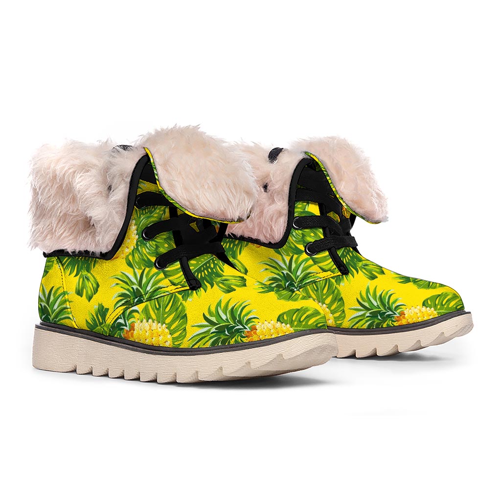 Yellow Tropical Pineapple Pattern Print Winter Boots