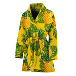 Yellow Tropical Pineapple Pattern Print Women's Bathrobe