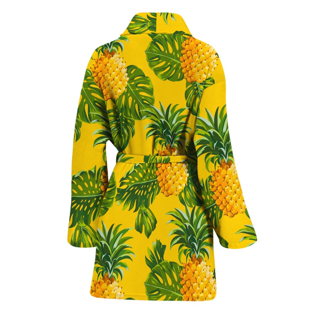 Yellow Tropical Pineapple Pattern Print Women's Bathrobe