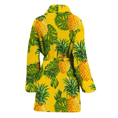 Yellow Tropical Pineapple Pattern Print Women's Bathrobe
