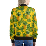 Yellow Tropical Pineapple Pattern Print Women's Bomber Jacket