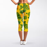 Yellow Tropical Pineapple Pattern Print Women's Capri Leggings