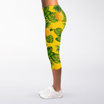 Yellow Tropical Pineapple Pattern Print Women's Capri Leggings