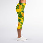 Yellow Tropical Pineapple Pattern Print Women's Capri Leggings