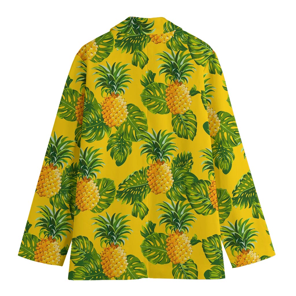 Yellow Tropical Pineapple Pattern Print Women's Cotton Blazer