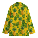Yellow Tropical Pineapple Pattern Print Women's Cotton Blazer