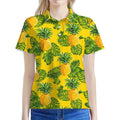 Yellow Tropical Pineapple Pattern Print Women's Polo Shirt