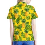 Yellow Tropical Pineapple Pattern Print Women's Polo Shirt