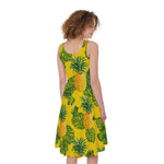 Yellow Tropical Pineapple Pattern Print Women's Sleeveless Dress