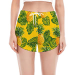 Yellow Tropical Pineapple Pattern Print Women's Split Running Shorts