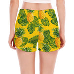 Yellow Tropical Pineapple Pattern Print Women's Split Running Shorts