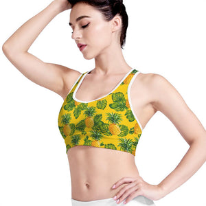 Yellow Tropical Pineapple Pattern Print Women's Sports Bra