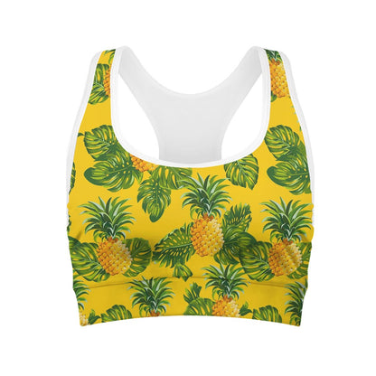 Yellow Tropical Pineapple Pattern Print Women's Sports Bra