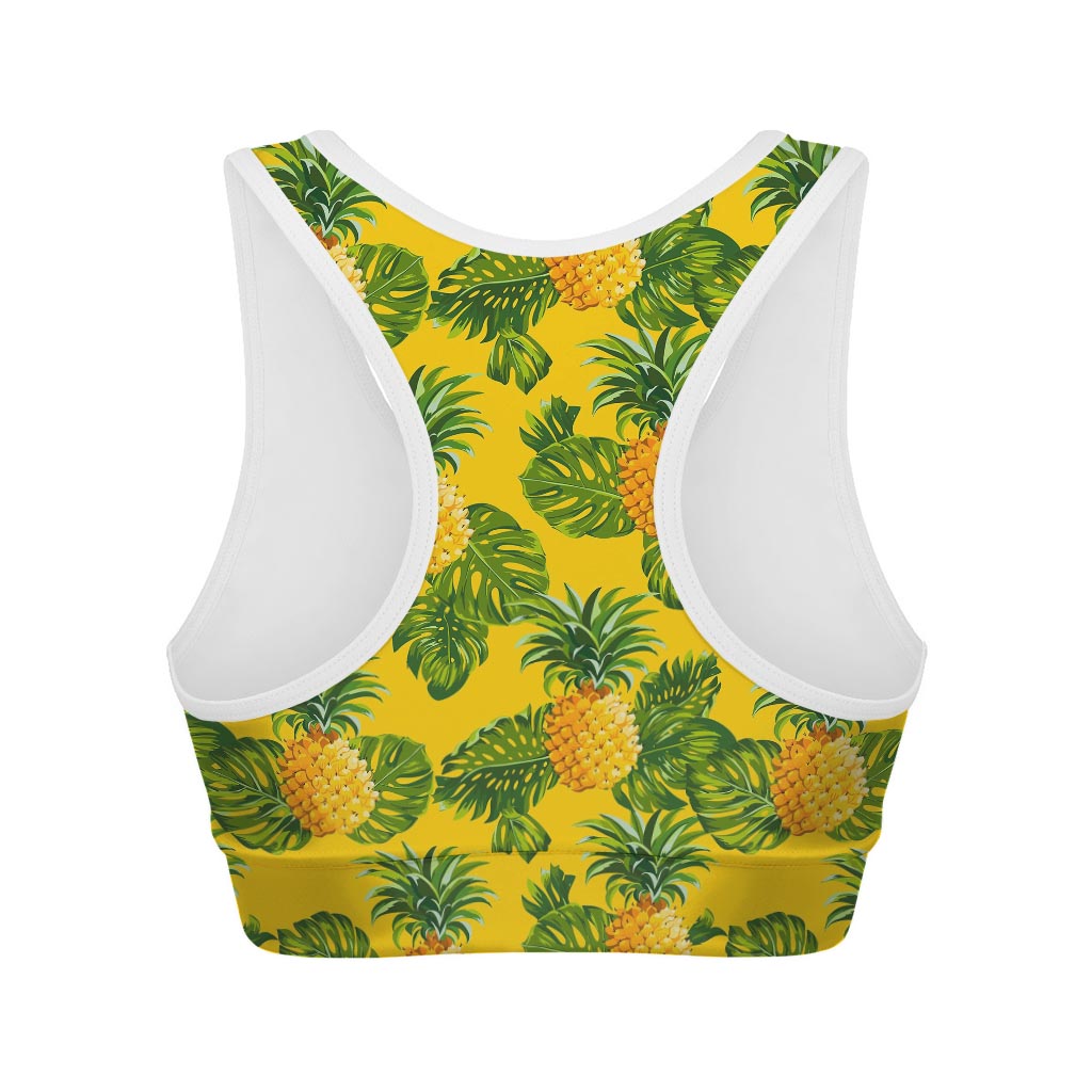 Yellow Tropical Pineapple Pattern Print Women's Sports Bra