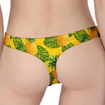 Yellow Tropical Pineapple Pattern Print Women's Thong