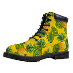 Yellow Tropical Pineapple Pattern Print Work Boots