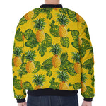 Yellow Tropical Pineapple Pattern Print Zip Sleeve Bomber Jacket