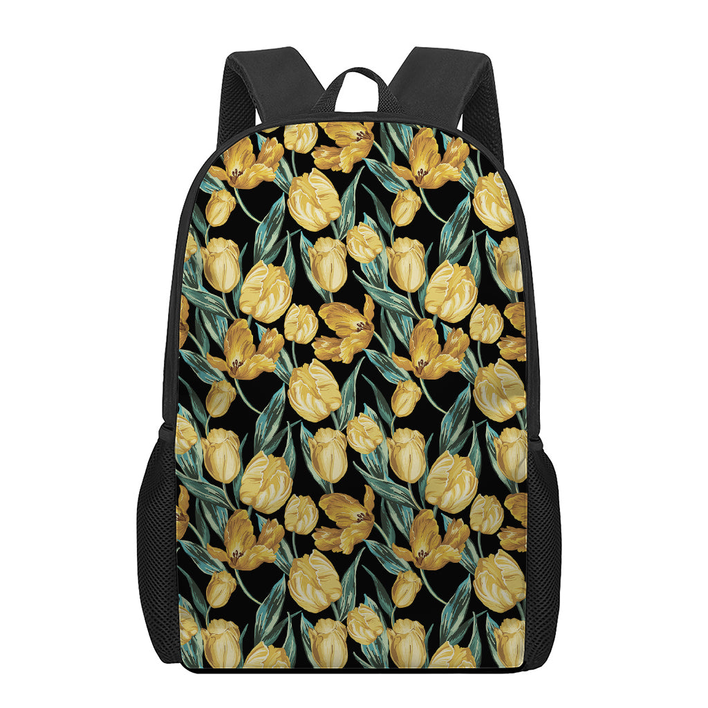 Yellow Tulip Floral Pattern Print 17 Inch Backpack