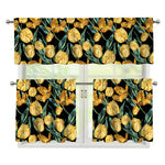 Yellow Tulip Floral Pattern Print 3 Piece Kitchen Curtains