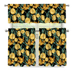 Yellow Tulip Floral Pattern Print 3 Piece Kitchen Curtains