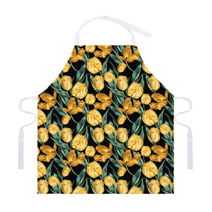 Yellow Tulip Floral Pattern Print Adjustable Apron
