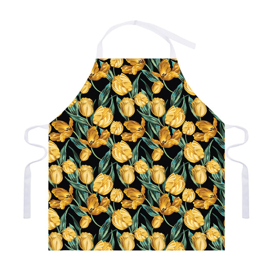 Yellow Tulip Floral Pattern Print Adjustable Apron