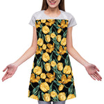 Yellow Tulip Floral Pattern Print Adjustable Apron