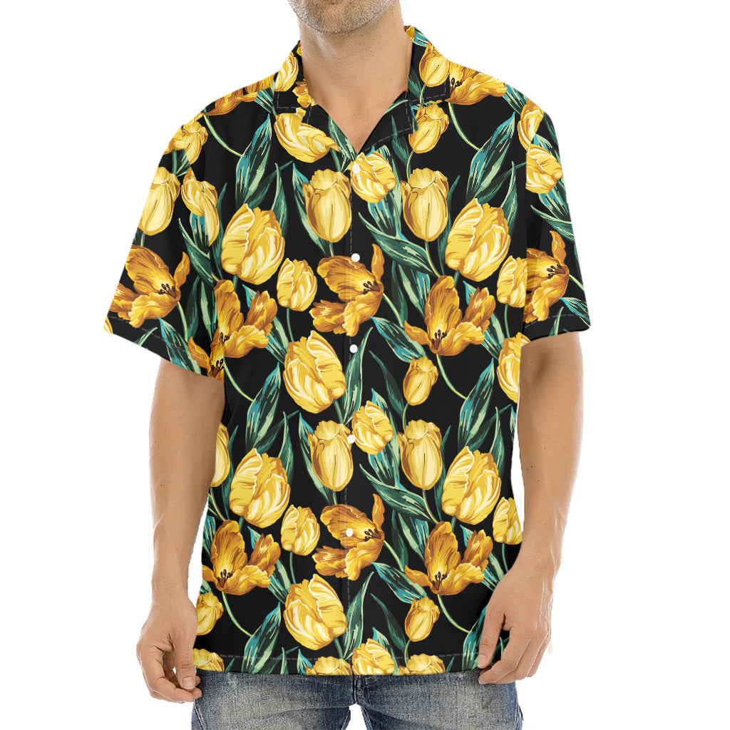 Yellow Tulip Floral Pattern Print Aloha Shirt