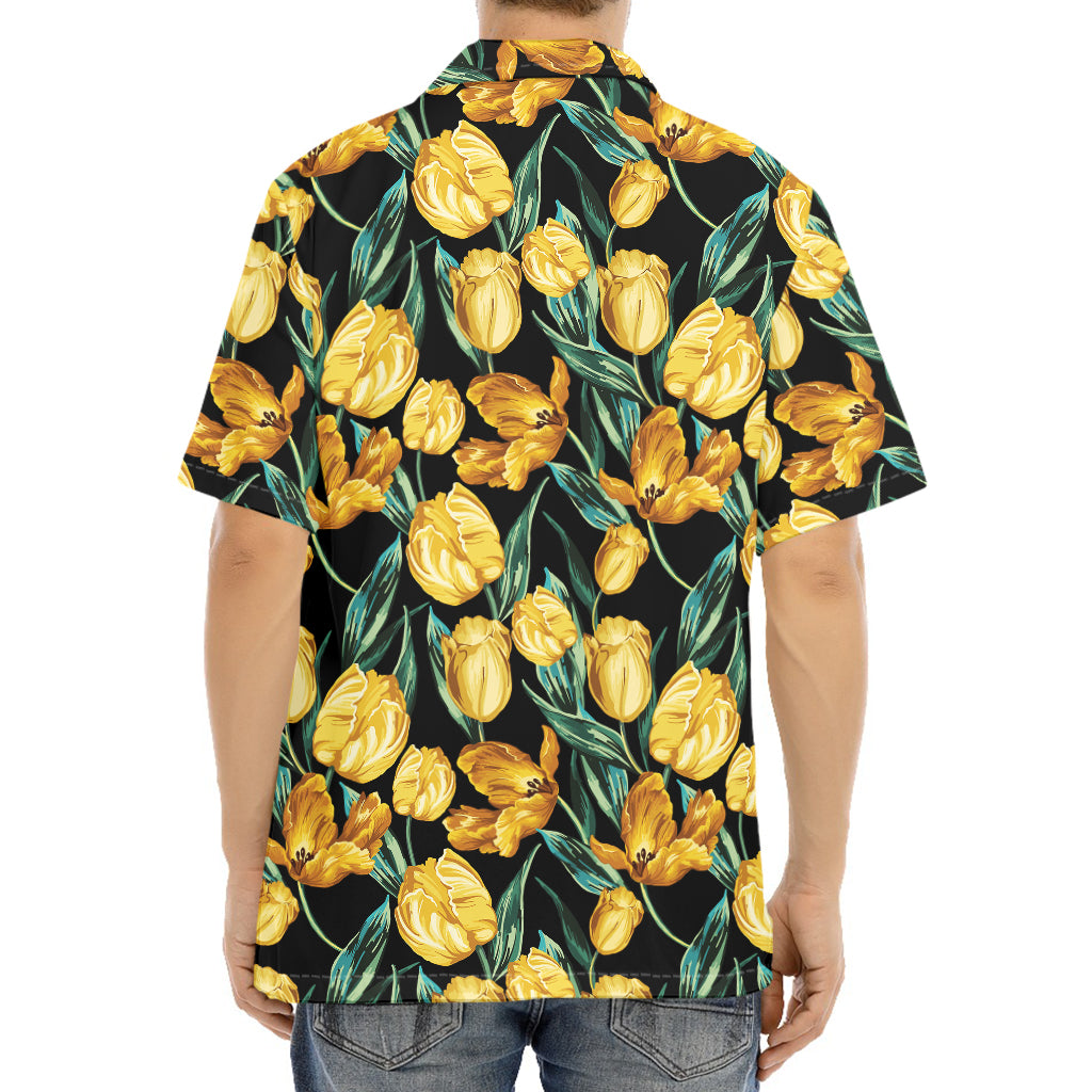 Yellow Tulip Floral Pattern Print Aloha Shirt