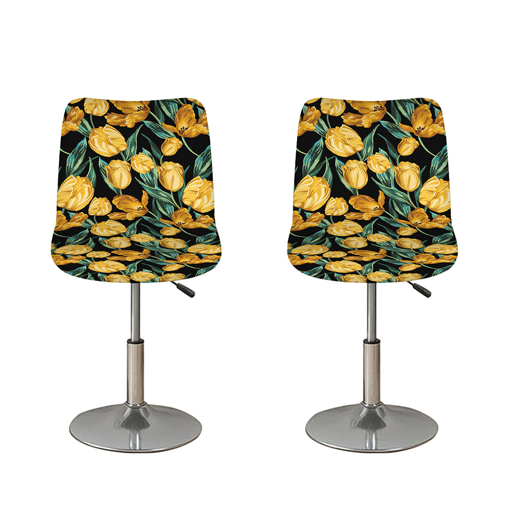 Yellow Tulip Floral Pattern Print Bar Stool Covers