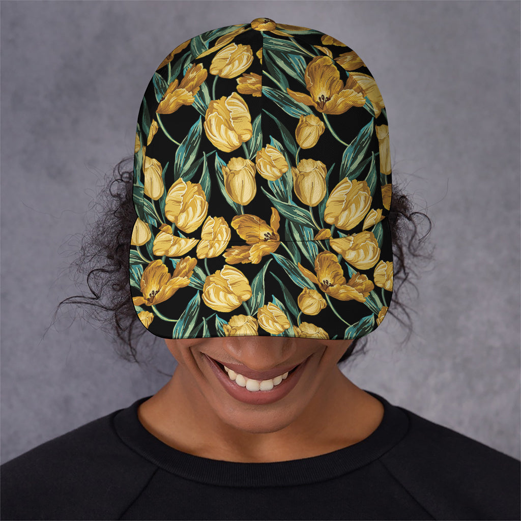 Yellow Tulip Floral Pattern Print Baseball Cap