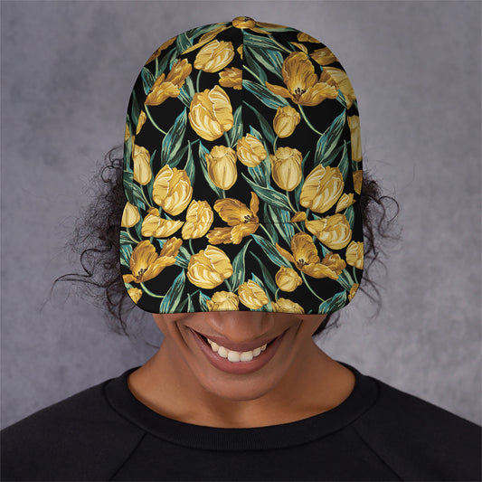 Yellow Tulip Floral Pattern Print Baseball Cap