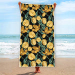 Yellow Tulip Floral Pattern Print Beach Towel