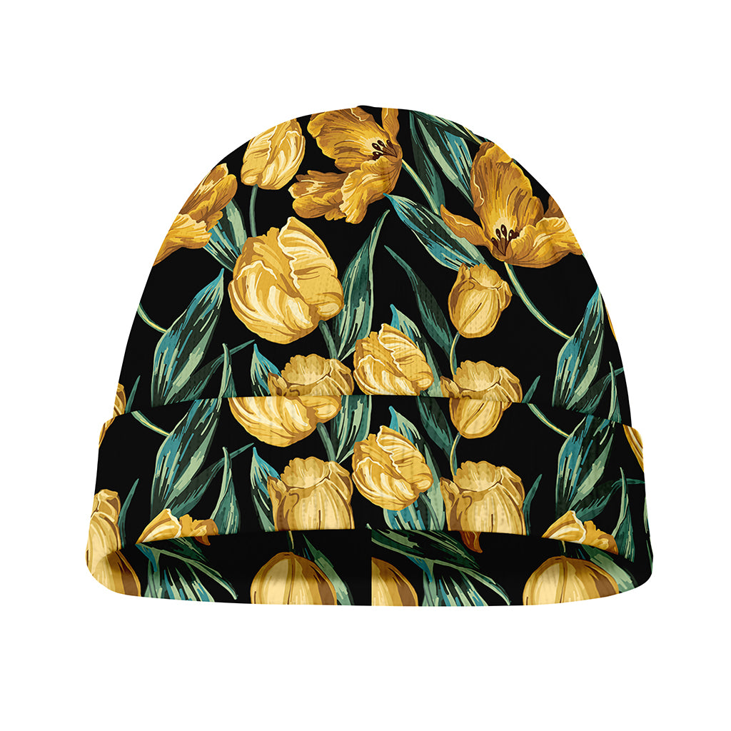 Yellow Tulip Floral Pattern Print Beanie