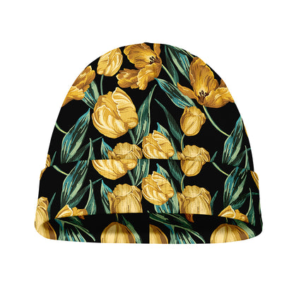 Yellow Tulip Floral Pattern Print Beanie