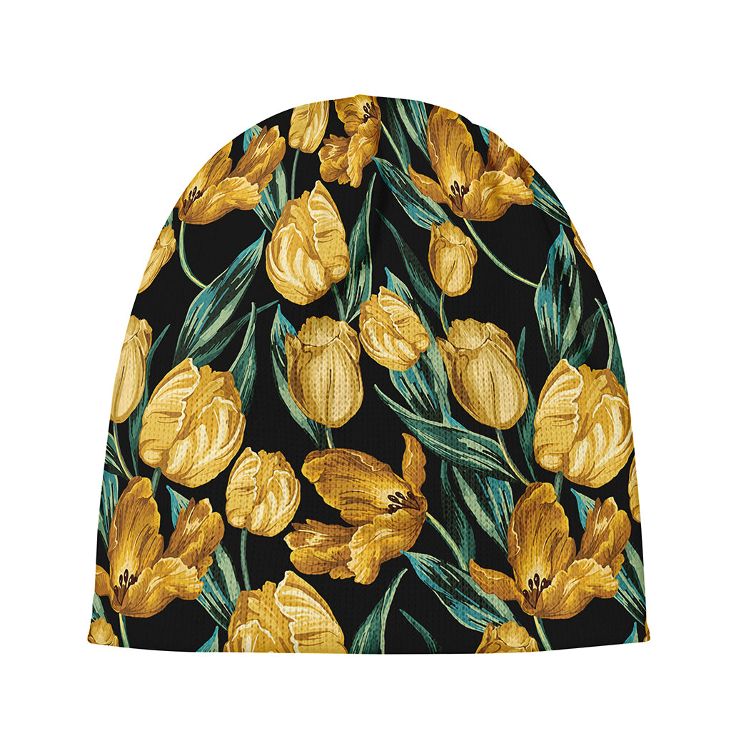Yellow Tulip Floral Pattern Print Beanie