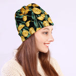 Yellow Tulip Floral Pattern Print Beanie