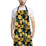 Yellow Tulip Floral Pattern Print Bib Apron With Pocket