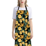 Yellow Tulip Floral Pattern Print Bib Apron With Pocket