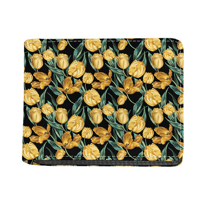 Yellow Tulip Floral Pattern Print Bifold Wallet