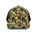 Yellow Tulip Floral Pattern Print Black Mesh Trucker Hat