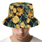 Yellow Tulip Floral Pattern Print Bucket Hat
