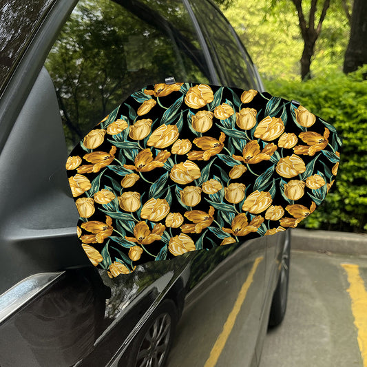 Yellow Tulip Floral Pattern Print Car Side Mirror Covers