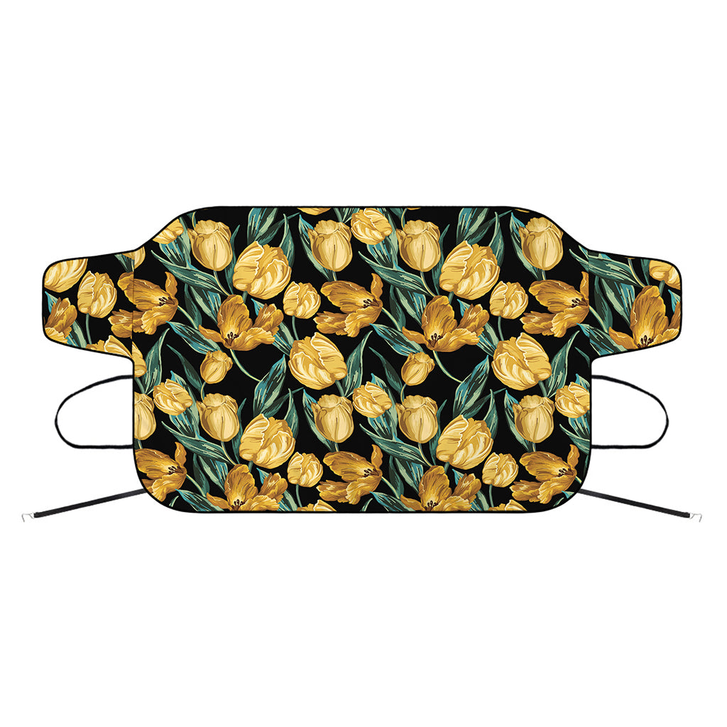 Yellow Tulip Floral Pattern Print Car Windshield Snow Cover