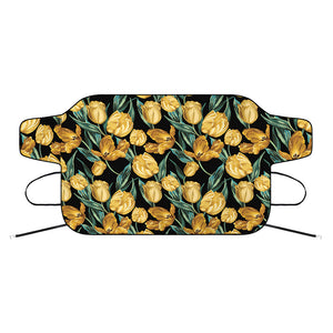 Yellow Tulip Floral Pattern Print Car Windshield Snow Cover