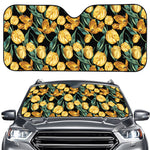 Yellow Tulip Floral Pattern Print Car Windshield Sun Shade