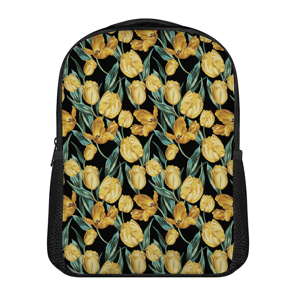 Yellow Tulip Floral Pattern Print Casual Backpack