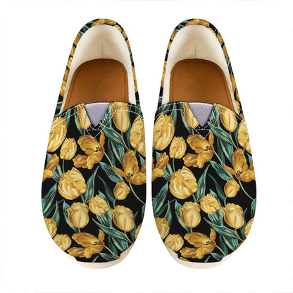 Yellow Tulip Floral Pattern Print Casual Shoes
