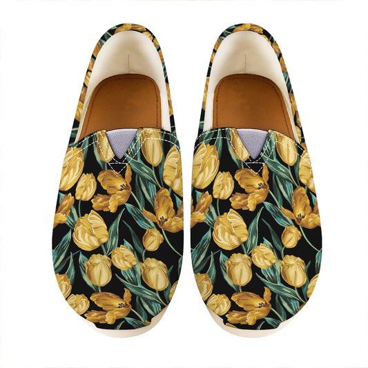 Yellow Tulip Floral Pattern Print Casual Shoes